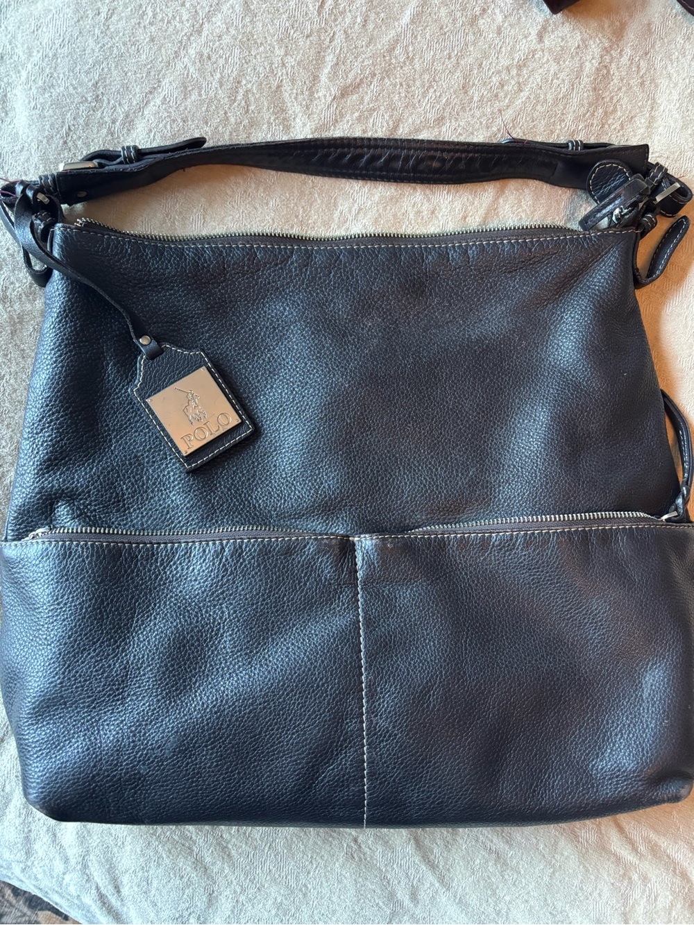 Polo by Ralph Lauren Black Pebbled Leather Shoulder Bag